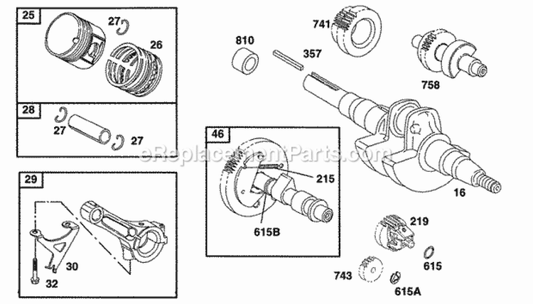 Piston Grp Crank Cam Diagram and Parts List for 161432-0010-01  Briggs and Stratton Engine